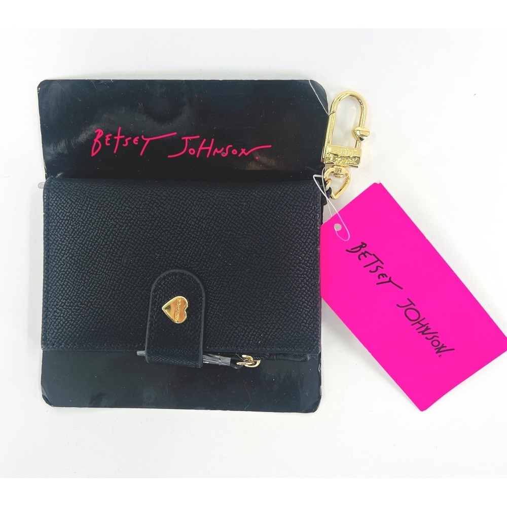 Betsey Johnson Peggable Card Case Wallet Black Heart Keychain NWT